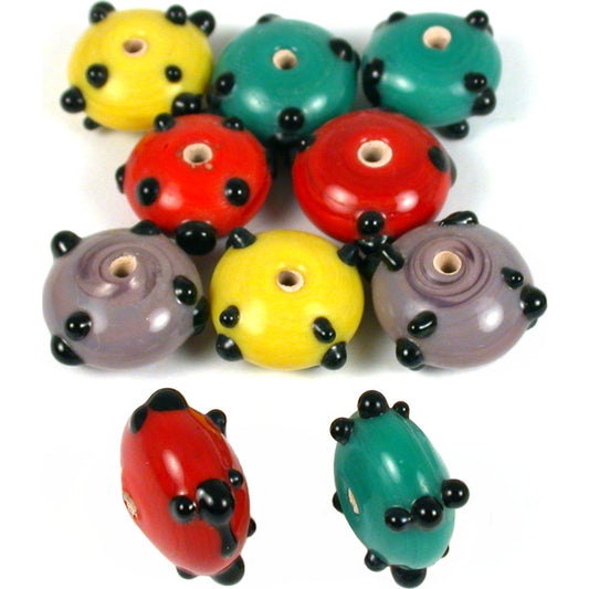 Lampwork Rondelle Dot Beads Black Assortment 25 Grams