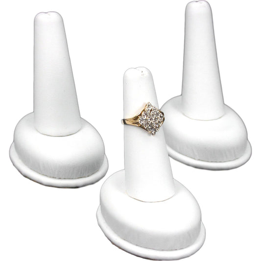 3 White Leather Ring Finger Displays Jewelry Showcase