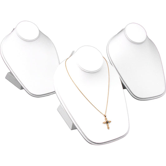 3 White Leather Mini Bust Display Necklace Pendant 6"