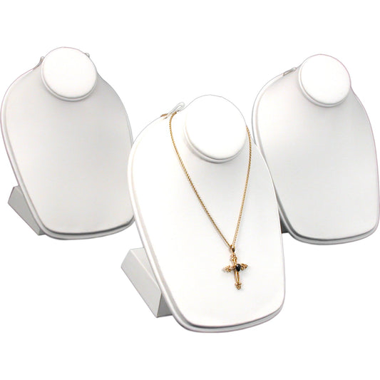3 White Leather Mini Busts Necklace Pendant Displays