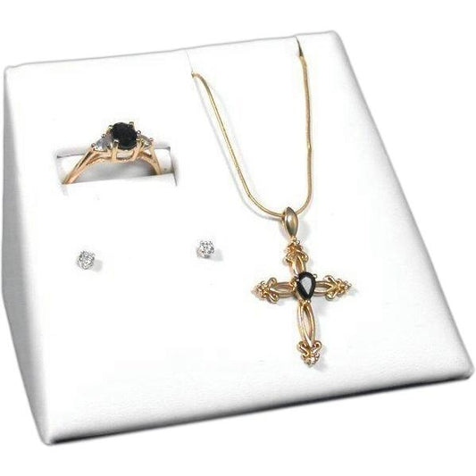 Earring, Pendant, Ring Combo Display White Faux Leather 3 3/4"