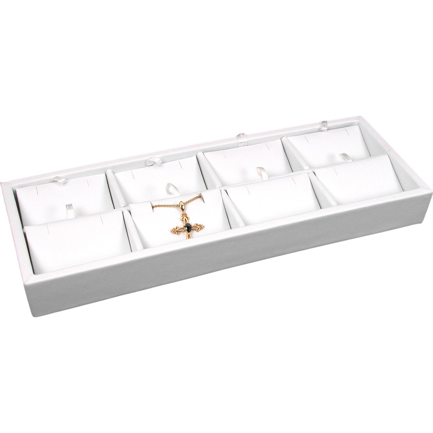 3 8-Slot White Leather Pendant Display Trays Jewelry