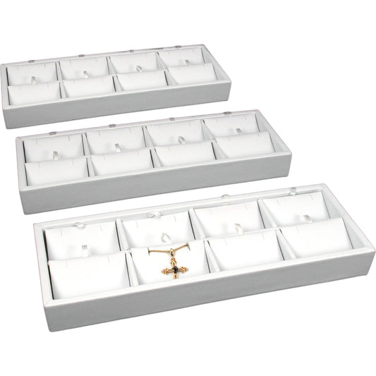 3 8-Slot White Leather Pendant Display Trays Jewelry