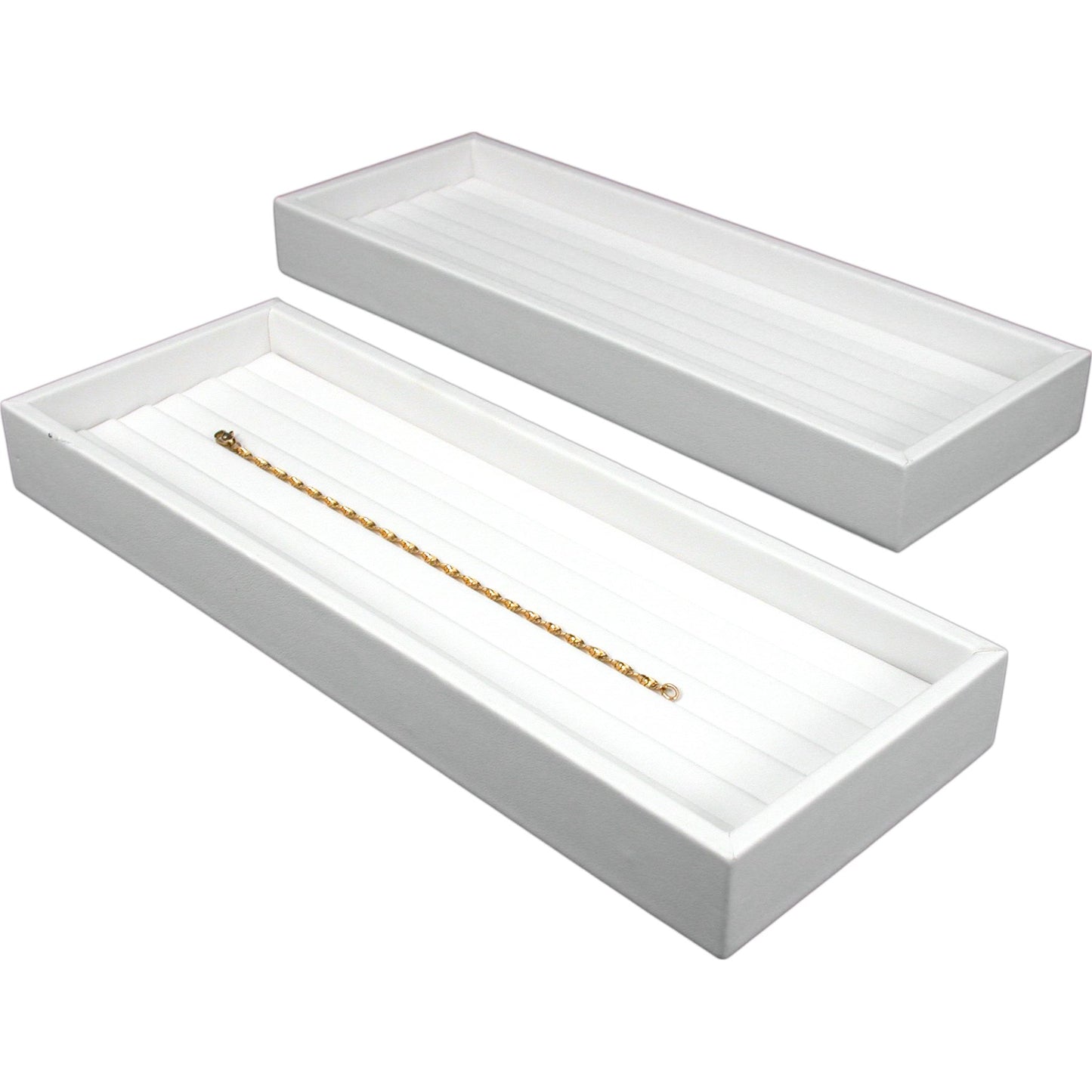 2 White Leather 6 Slot Bracelet Trays Jewelry Displays
