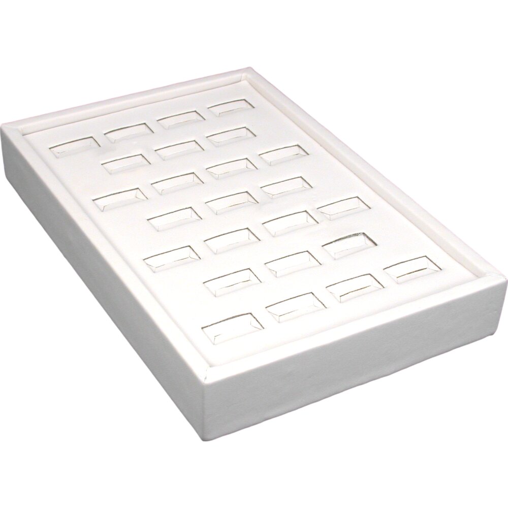 25 Slot Ring Display Tray White Faux Leather 5"