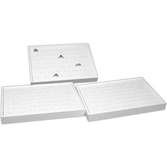 3 White Faux Leather 46 Slot Ring Displays