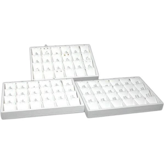 3 White Faux Leather Earring & Pendant Displays