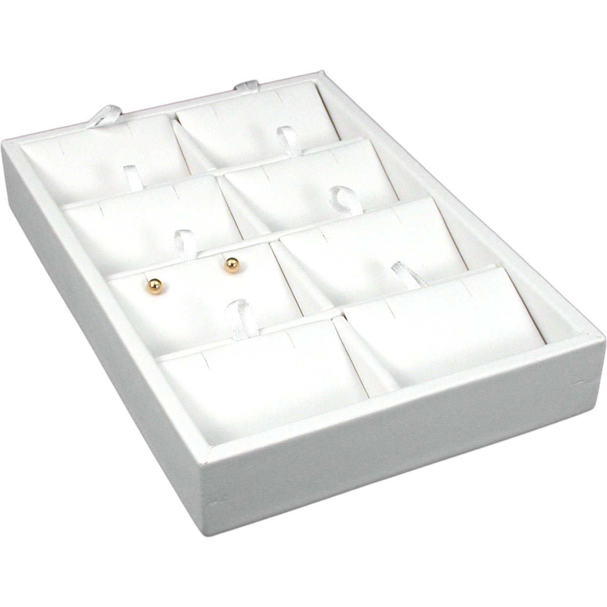 8 Slot Pendant Display Tray White Faux Leather 5"