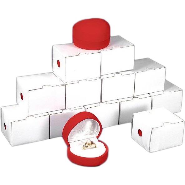 12 Red Flocked Ring Heart Gift Boxes Jewelry Displays