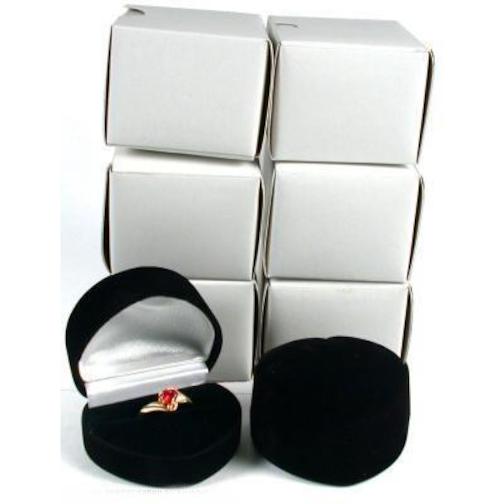 6 Heart Ring Gift Boxes Black Showcase Displays