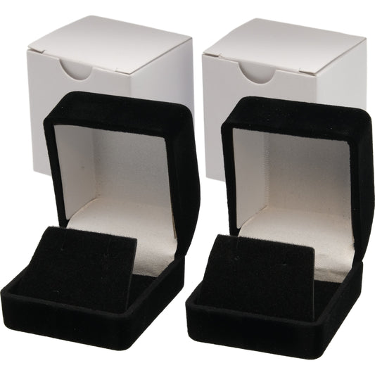 2 Black Flocked Earring Gift Boxes Jewelry Box
