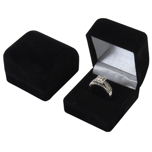 2 Black Flocked Ring Gift Boxes Jewelry Displays