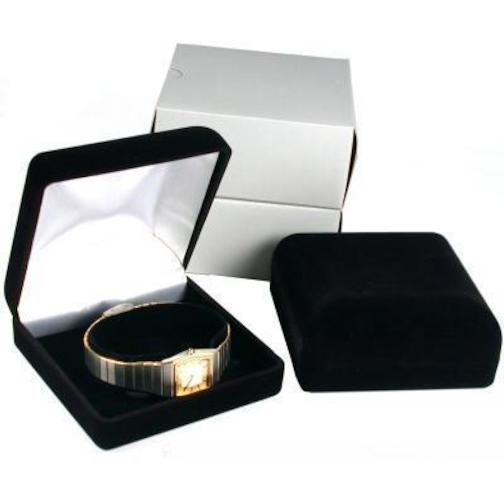2 Black Flocked Watch & Bracelet Jewelry Gift Boxes