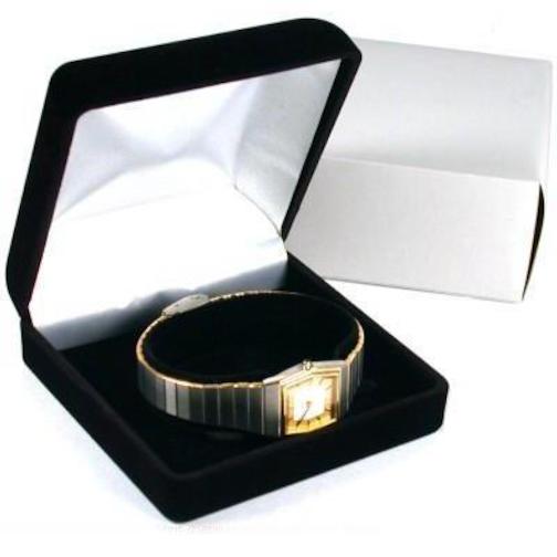 2 Black Flocked Watch & Bracelet Jewelry Gift Boxes
