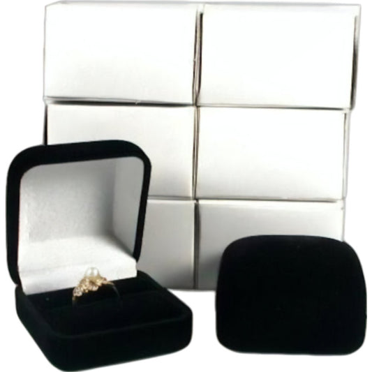 6 Black Flocked Square Ring Gift Boxes Jewelry Displays