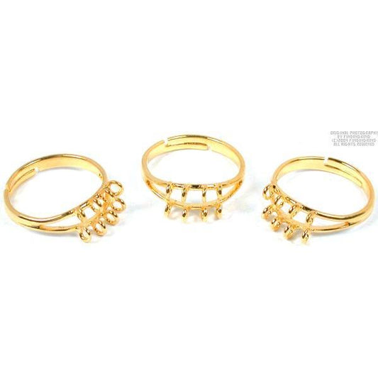 3 Gold Plated Charm Ring Jewelry Findings Adjustable