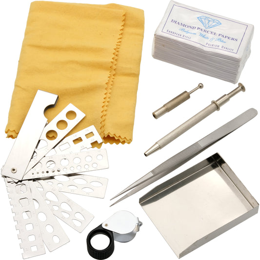 Gemstone Tweezers, 10x Loupe, Gauge, Grading Tool Set 7Pcs