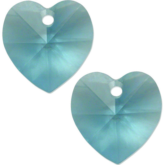 2 Aqua Swarovski Crystal Heart Pendant 6202 10mm