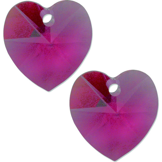 2 Fuchsia Swarovski Crystal Heart Pendant 6202 10mm