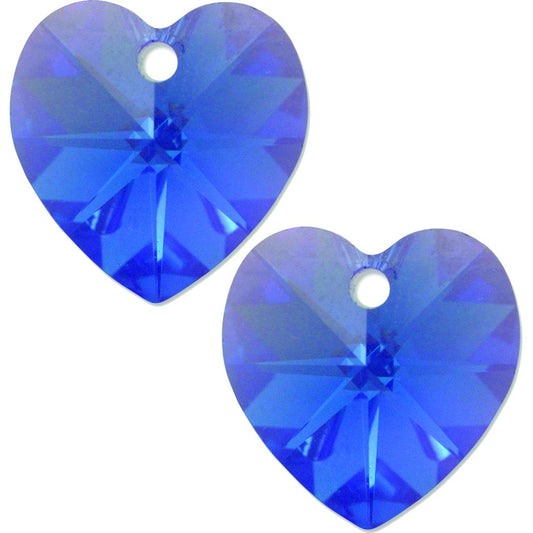 2 Sapphire AB Swarovski Crystal Heart Pendant 14mm New