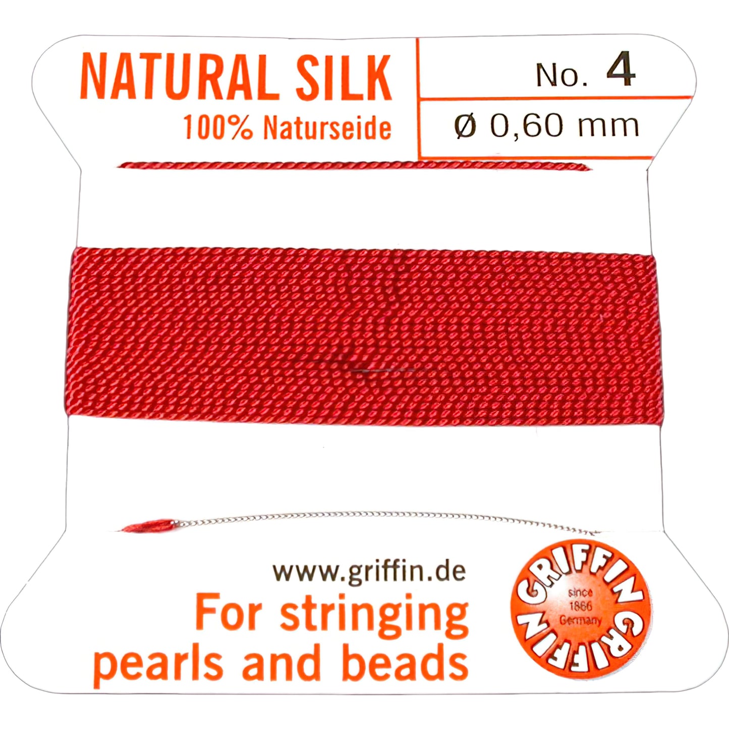 Red Griffin Silk Beading Cord & Needle #4 2 Meters