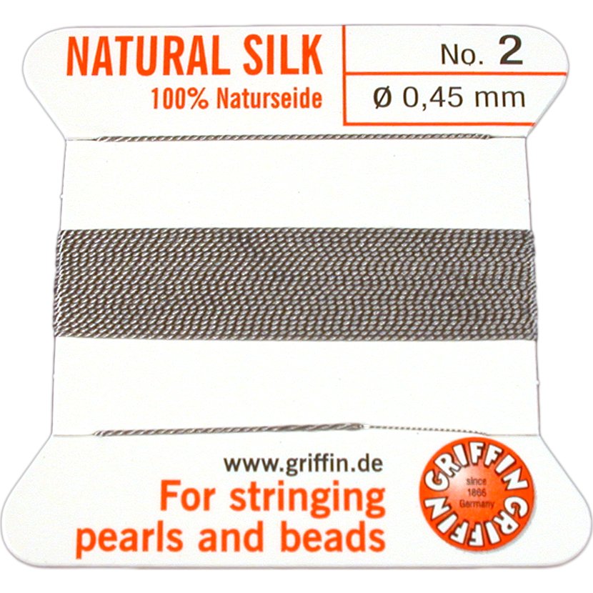 Griffin Silk Bead Cord Silver Gray 2M (Size 2 to 6)