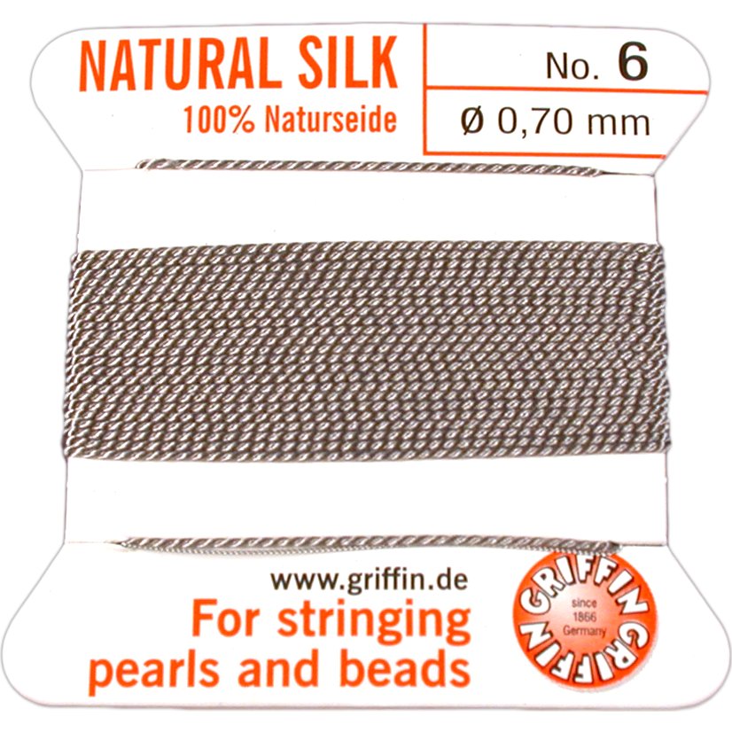Griffin Silk Bead Cord Silver Gray 2M (Size 2 to 6)