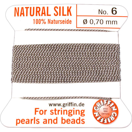Griffin Silk Bead Cord Silver Gray 2M (Size 2 to 6)