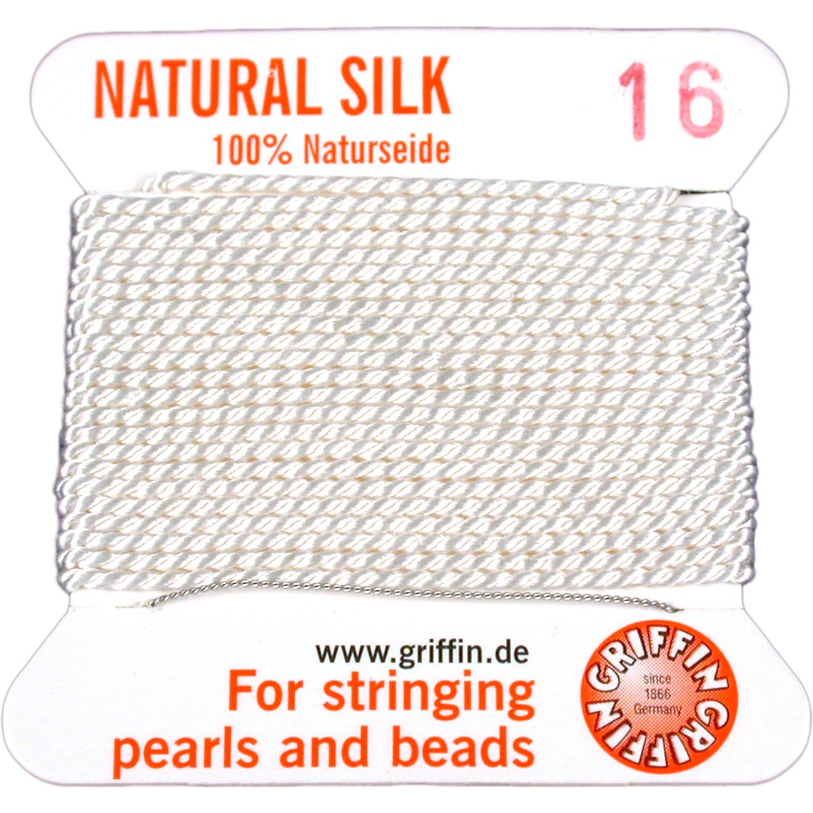 Griffin Thick Silk Beading Bead Cord White Size 16 1mm