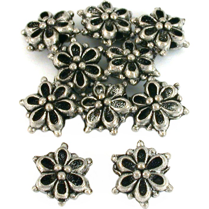 10 Antique Silver Plated Flower Bali Beads Jewelry New