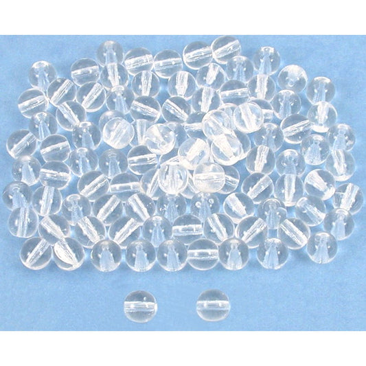 Druk Round Glass Beads Clear 6mm 100Pcs