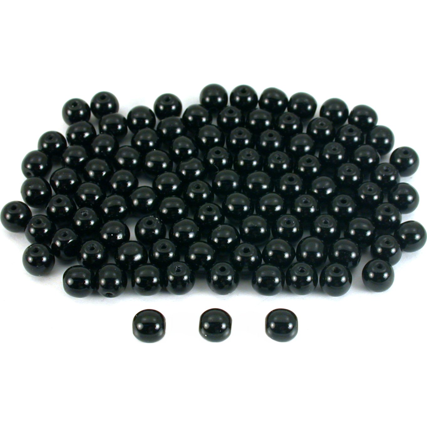 Druk Round Glass Beads Black 6mm 100Pcs