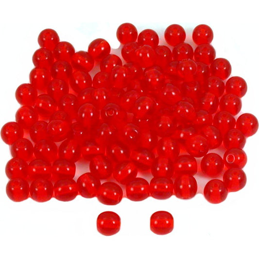 Druk Round Glass Beads Red 6mm 100Pcs