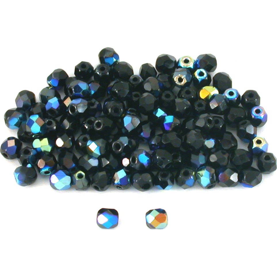Faceted Fire Polished Glass Beads Black AB 4.5mm 100Pcs