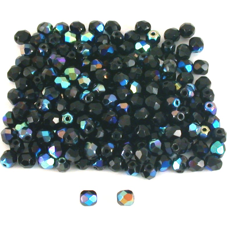 200 Black AB Fire Polished Faceted Glass Beads 4.5mm