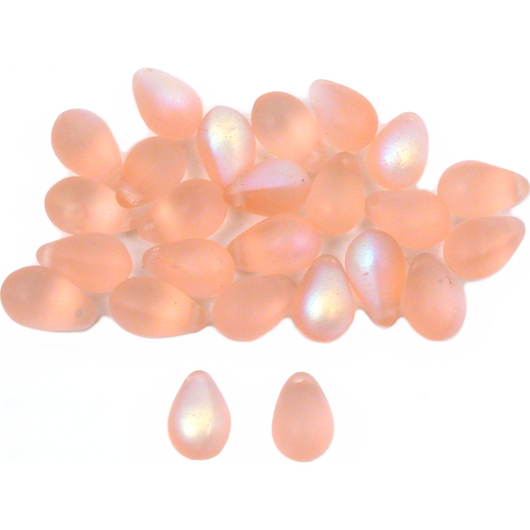 Teardrop Czech Glass Beads Frosted Pink 6mm 25Pcs
