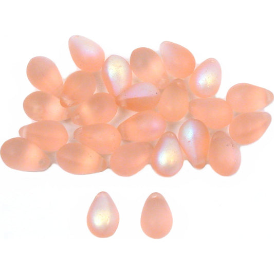 Teardrop Czech Glass Beads Frosted Pink 6mm 25Pcs