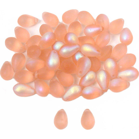 50 Frosted Pink Teardrop Czech Glass Beads Jewelry 6mm