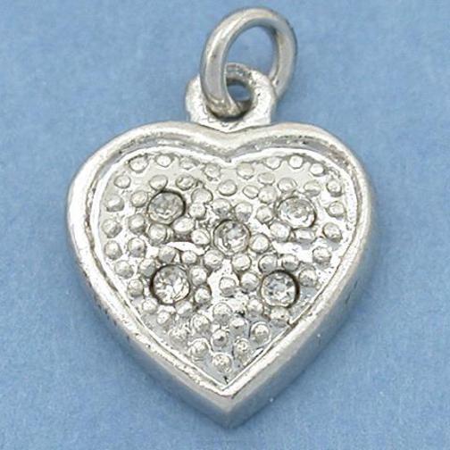 Chinese Crystal Heart Spring Ring Charm White Plated 13mm