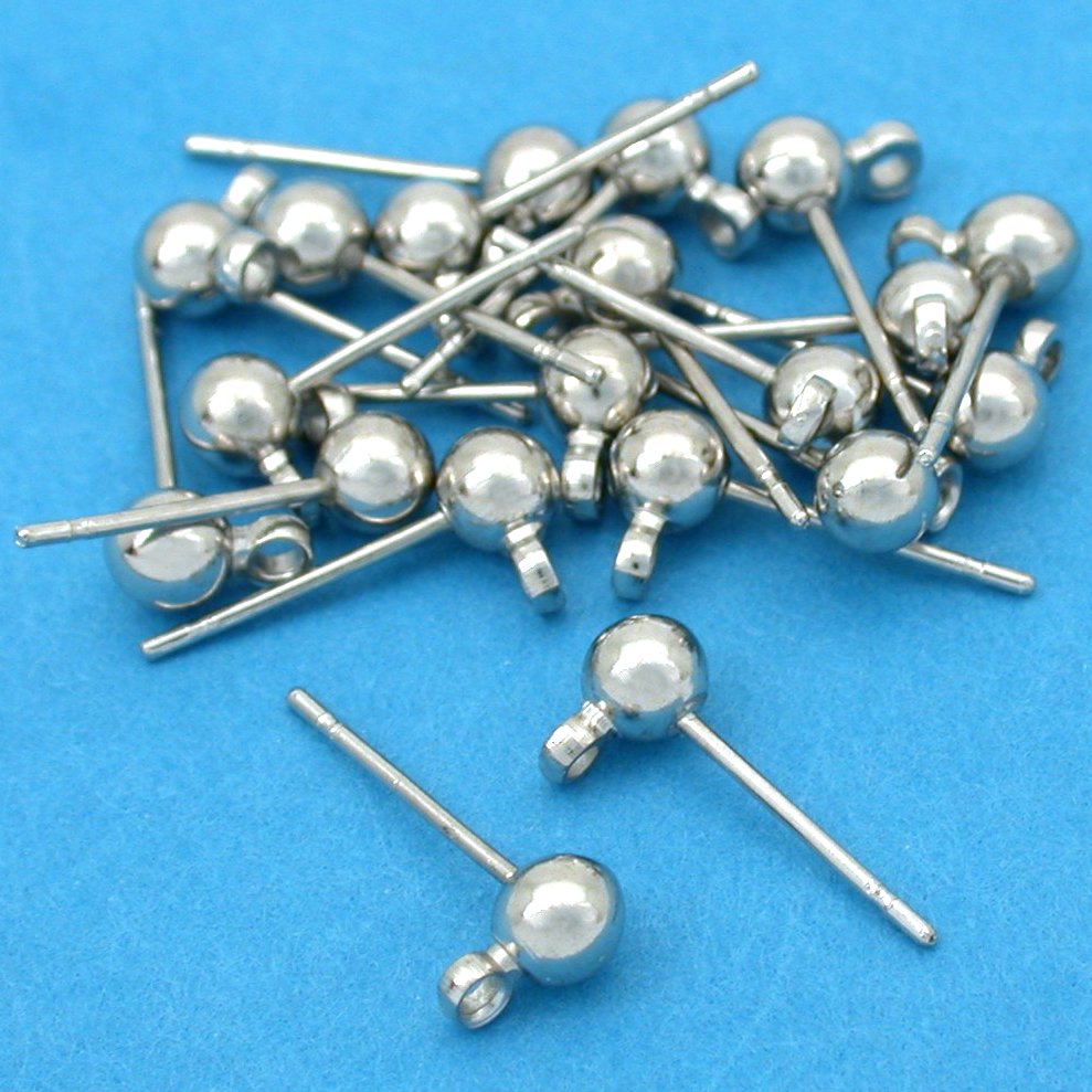 Ball Stud Earrings Silver Plated 4mm 10 Pairs