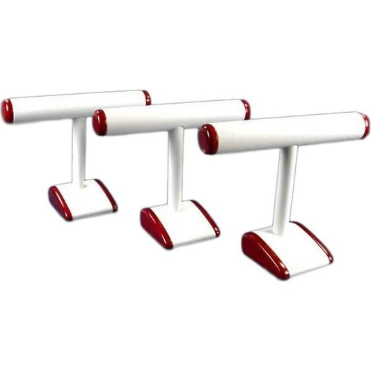 3 White Faux Leather Rosewood Finish T-Bar Displays