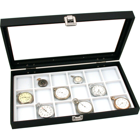 Glass Top Display Case Box White 18 Slot Insert