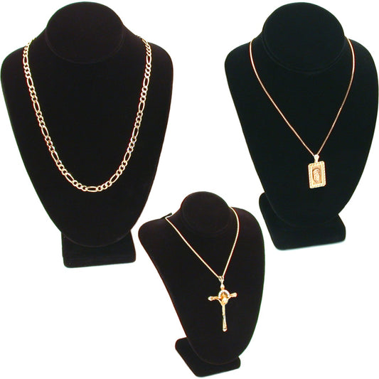 3 Pc Set Black Velvet Bust Jewelry Necklace Display 11"