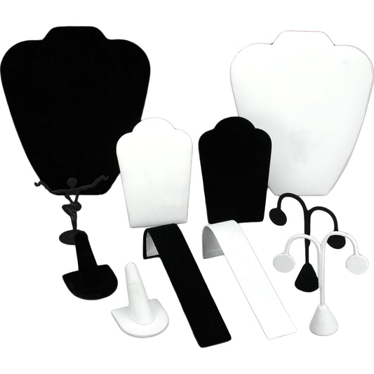 Black Velvet & White Jewelry Display 11 Pc Set Bonus
