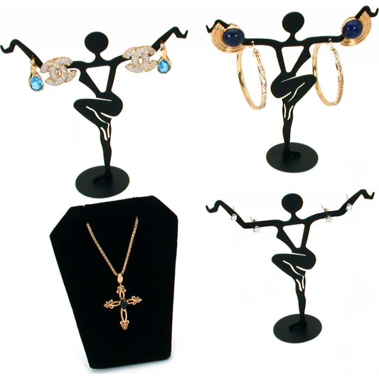 Earring Dancer Display Stands, Chain Display Black Velvet 4Pcs