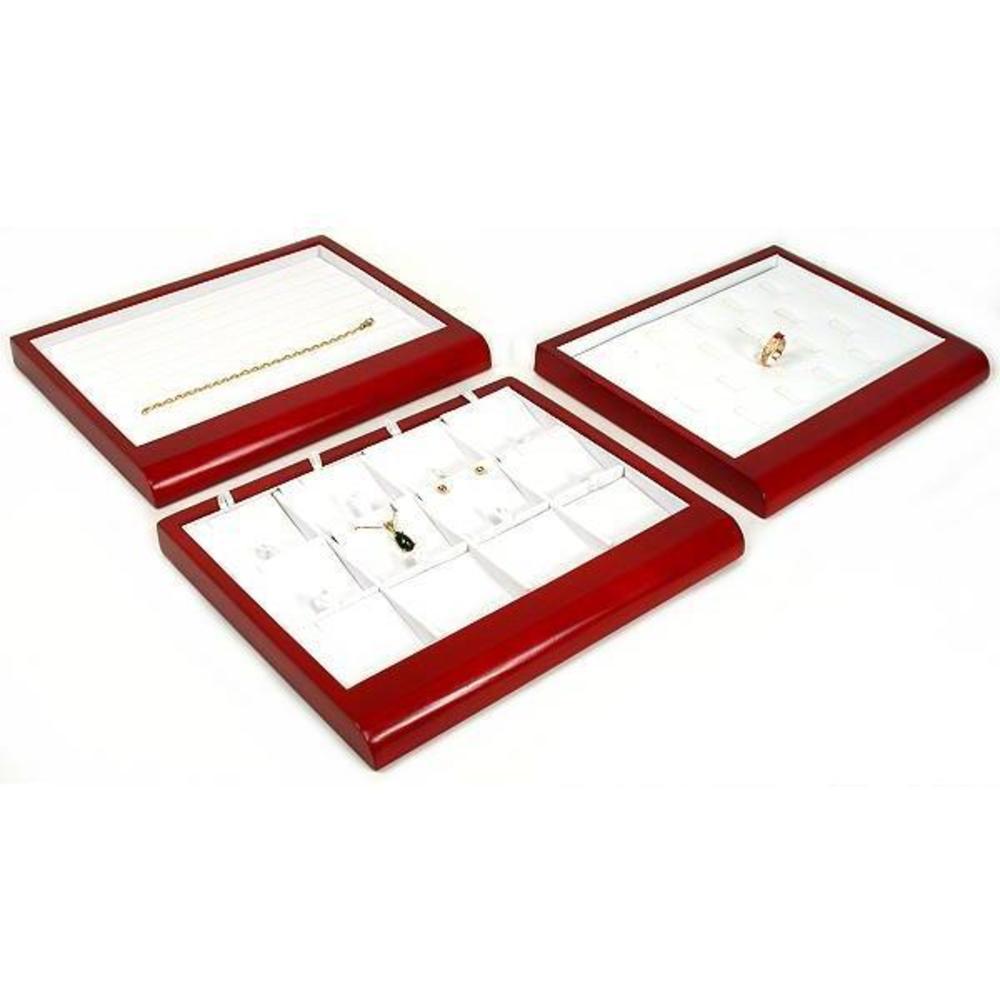 3 Rosewood Display Trays Ring Bracelet Earring Necklace