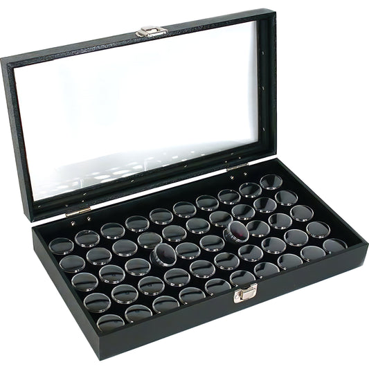 50 Gem Jars Display Tray Glass Lid Travel Tray
