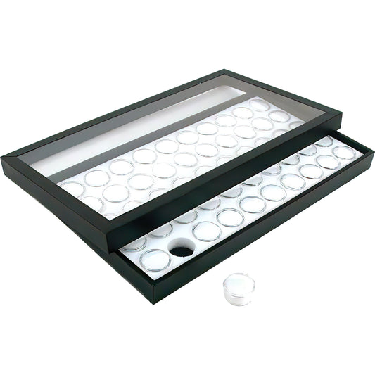 50 Gem Jars Display Tray Travel Case Acrylic Lid