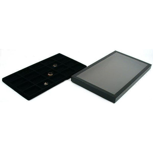 20 Slot Jewelry Display Tray Acrylic Lid Travel Case