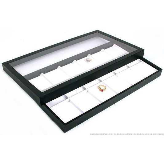 18 Slot Leather Jewelry Coin Display Acrylic Lid Case